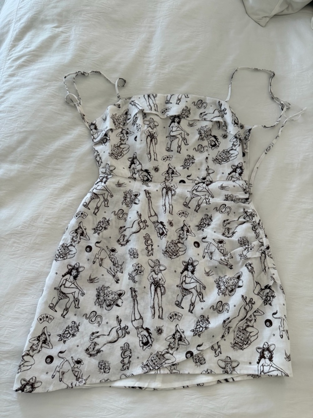Reformation White Mini Dress with Black Print